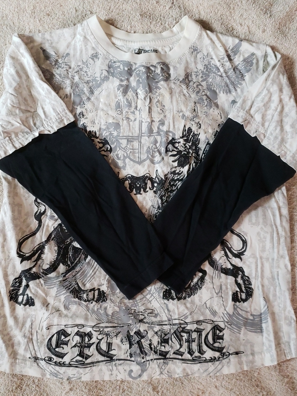 🔥4 For $20 - Graphic Layered-Look Long Sleeve Tee in White & Black